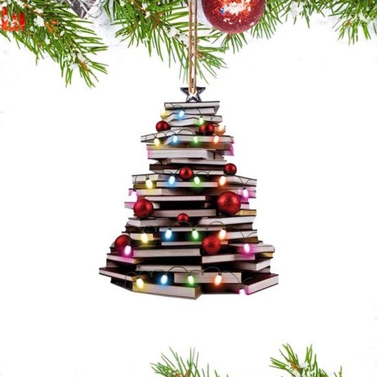 Boek Ornament Kerstboom Kerstboom Decoratie Houten Ambachten Ontwerp Kerst Hangdecoratie voor Kerstboom Decoraties, Miniatuur Binnen Decor, Perfecte Cadeaus voor Boekliefhebbers (Stijl-3)
