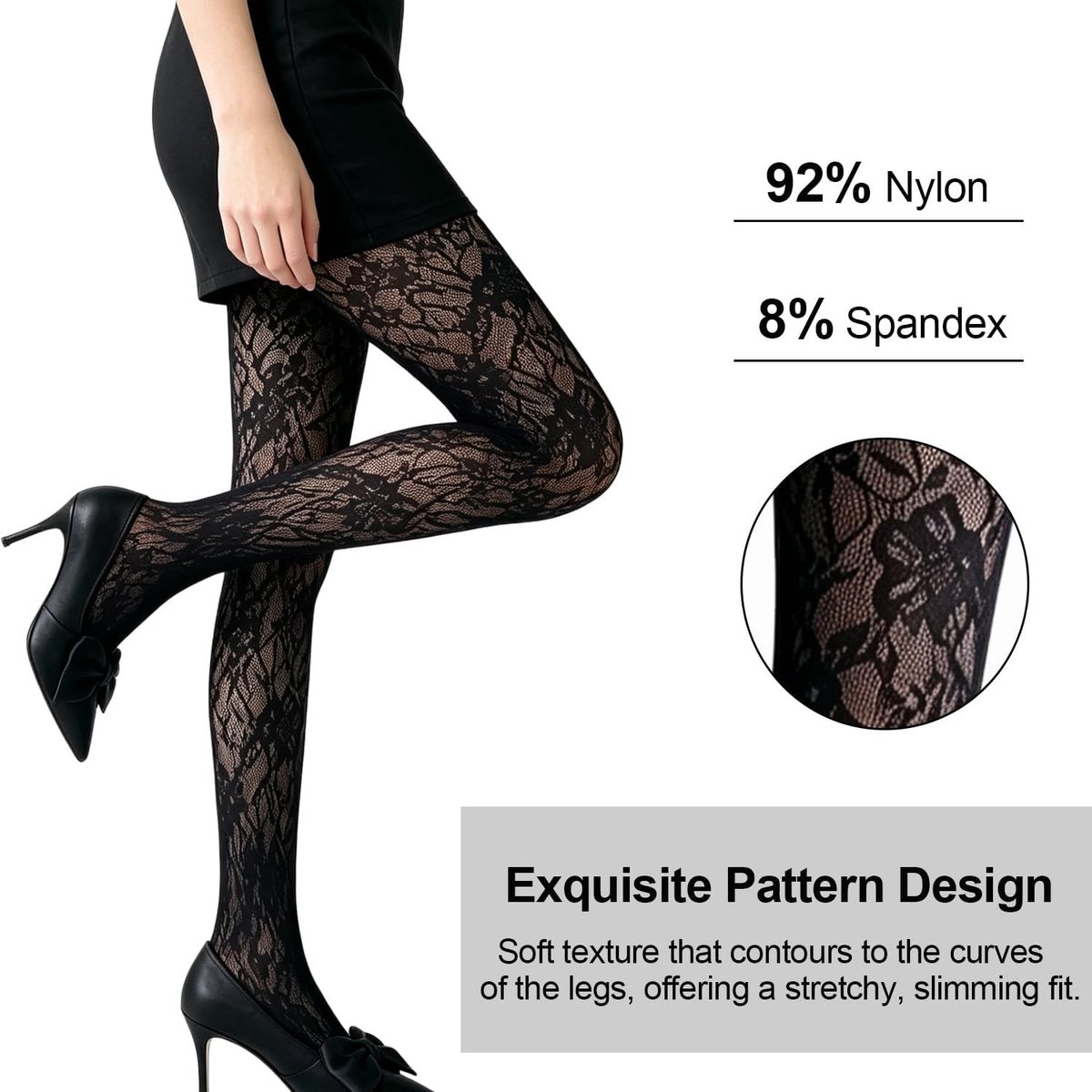 Elegante Zwarte Netpanty met Bloemenkant, 2 Paar - Hoge Taille, Perfect voor Feestelijke Gelegenheden en Dagelijks Gebruik