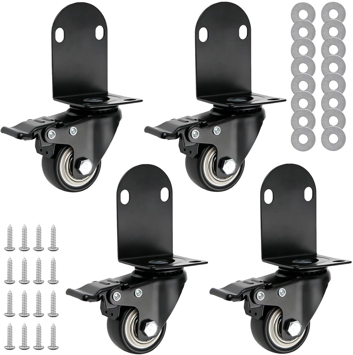 Set van 4 Stille Meubelwielen met Rem, 40 mm Draaibare Zwenkwielen voor Meubels, Ideaal voor Tafels en Koffietafels, 40 kg Draagvermogen per Wiel, Inclusief Montageplaat en Schroeven
