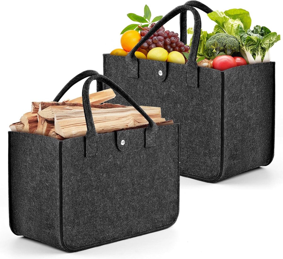 Grote Vouwbare Vilt Shopper Set van 2 - Ideaal voor Winkelen, Opbergen en Dagelijkse Activiteiten (39 x 26 x 20 cm)