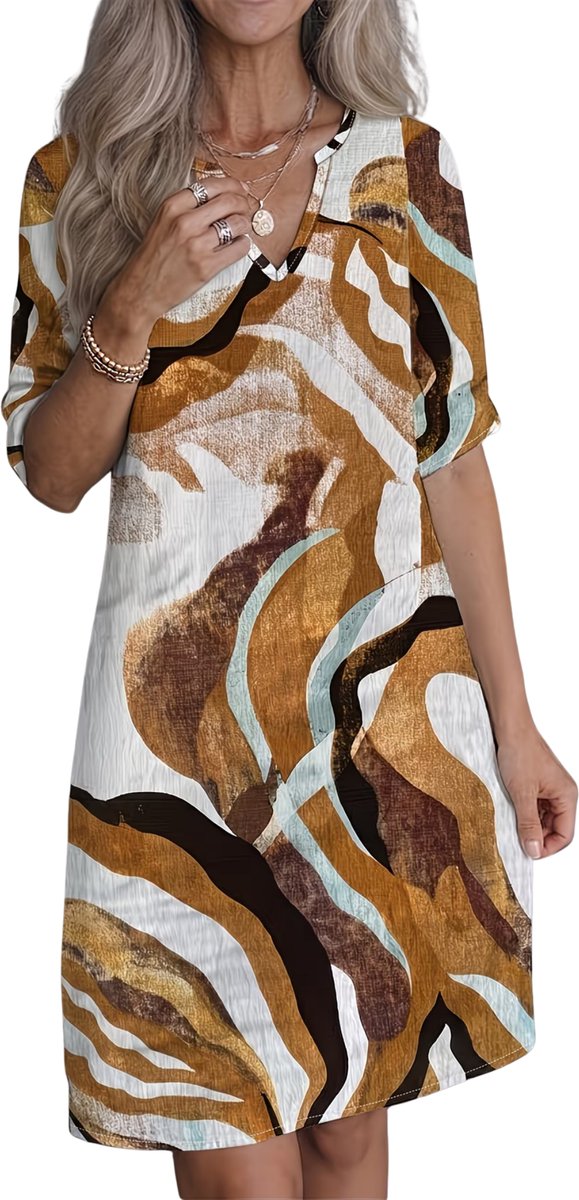 Currero Linnen Jurk Dames Blouse Zomer Shirt Jurkjes Voor Dames Ibiza Jurken Koffie Bruin