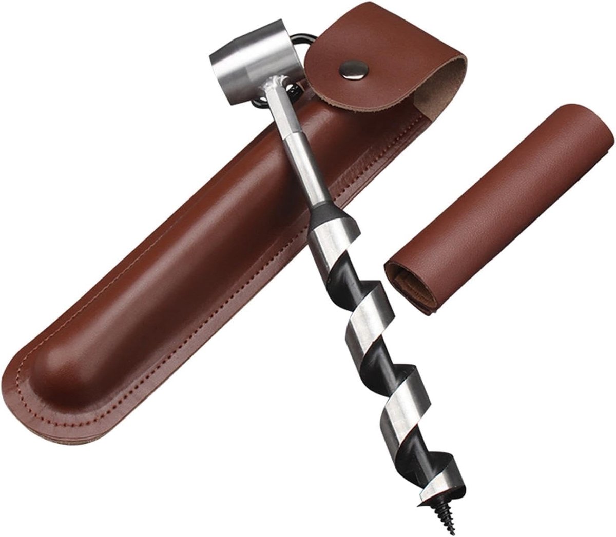 Handboor - handmatig met sleutel PU-beschermhoes geschikt voor buiten bushcraft backpacken kamperen en handmatige houtbewerking