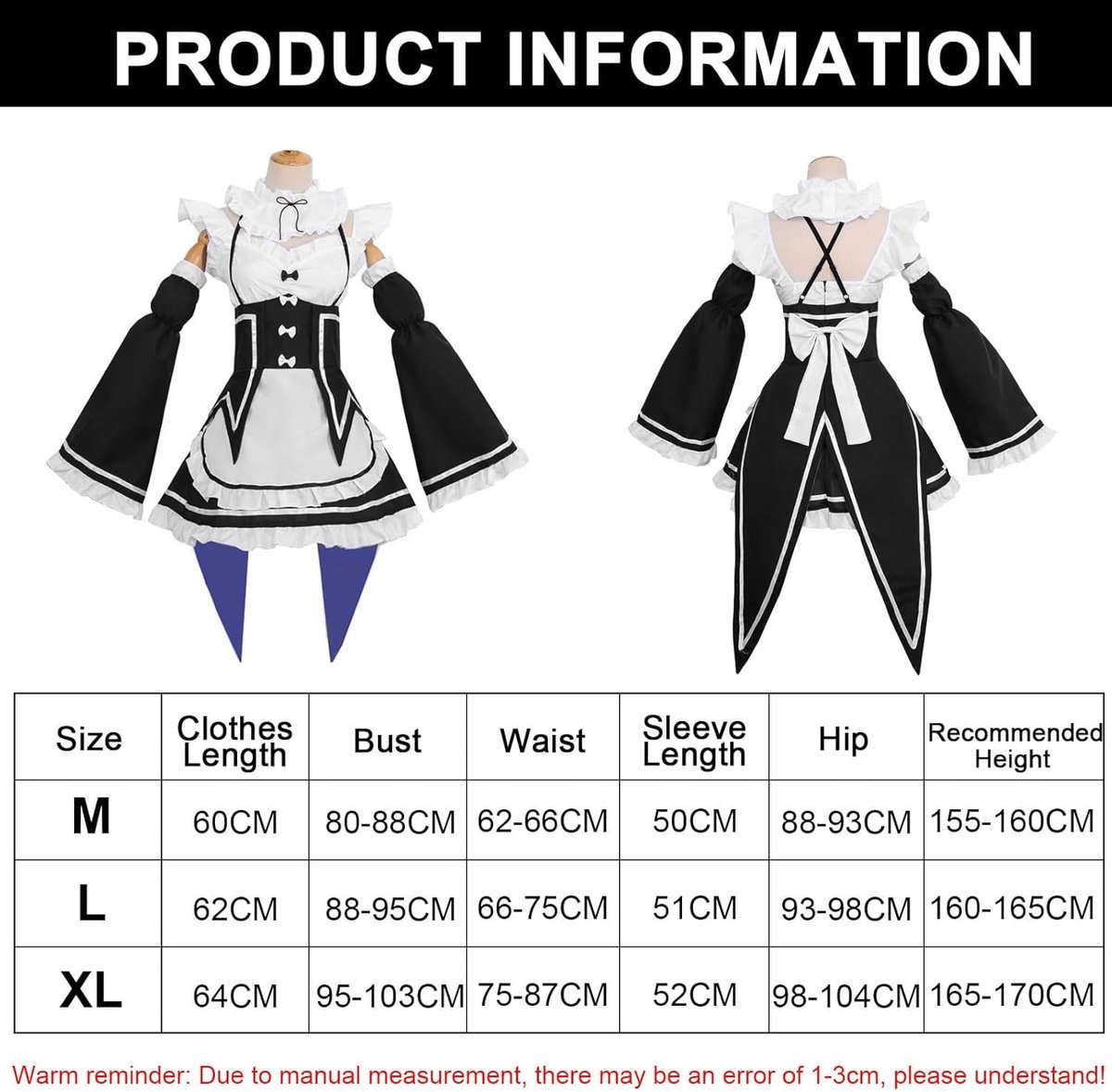 Klassiek zwart-wit maid kostuum voor cosplay, anime en themafeesten met accessoires