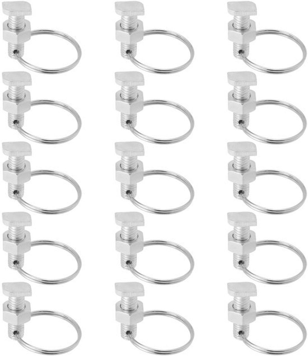 Verpakking van 15 Kassenbouten met Ringen, Geschikt voor Kassen Glasstaafkanalen 6,5 mm - 10,5 mm Breed voor Klimplanten, Bouw van Kassen, 22 x 10 mm, Zilver