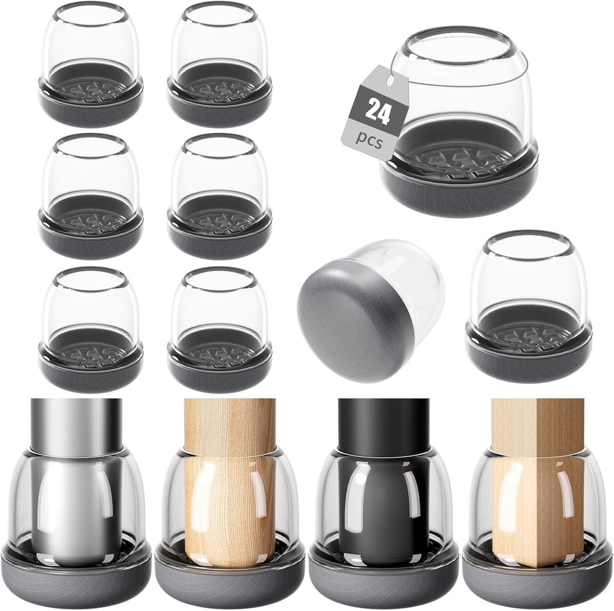 Set van 24 Transparante Siliconen Stoelpootdoppen voor Bescherming van Meubels en Vloeren, Rond 28-33mm, Geluiddempend en Krassenpreventie