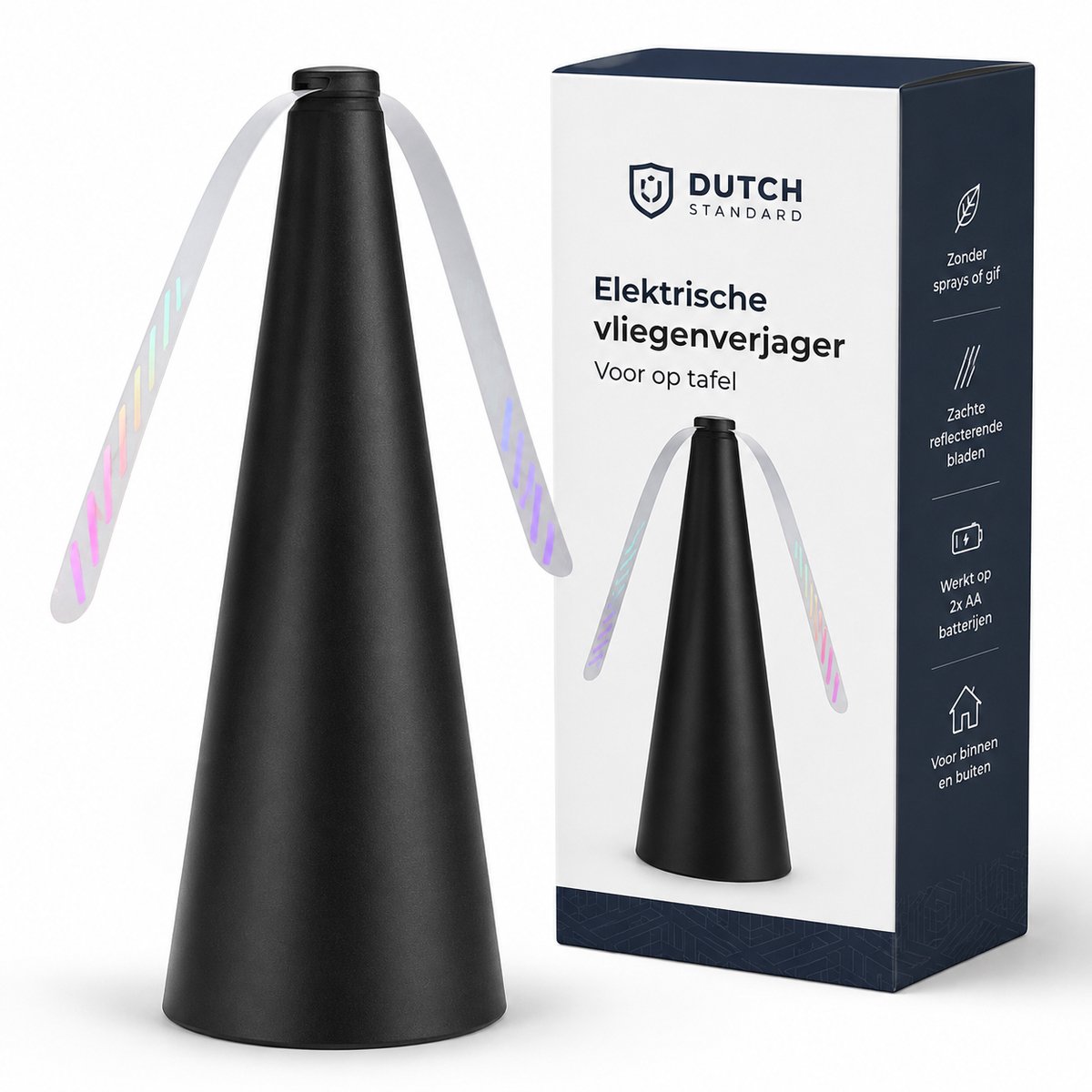 Elektrische Vliegenverjager voor Tafel – Zachte Reflecterende Bladen – Zonder Gif – Werkt op 2x AA Batterijen – Voor Binnen en Buiten – Zwart