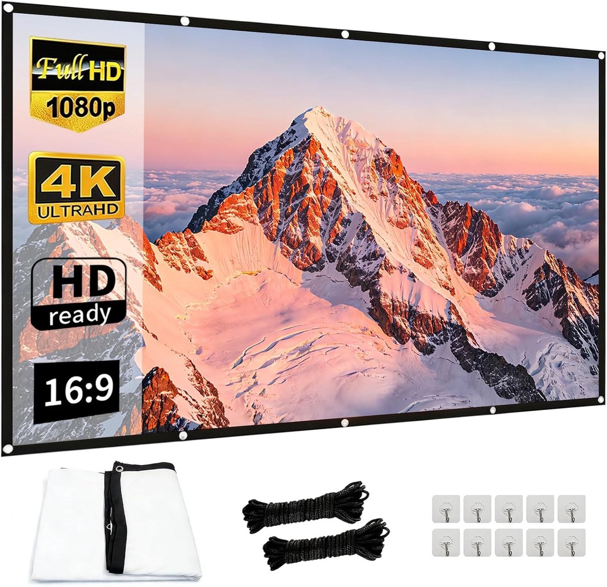 Dikke en Verstevigde Opvouwbare Projectorscherm 100 Inch, 16:9 HD Scherm voor Thuisbioscoop, Kantoor en Kamperen