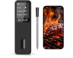 Draadloze BBQ Thermometer – Bluetooth – 2 Temperatuurprobes – Digitaal – Waterdicht – Oplaadbaar – Voor BBQ, Oven & Grill