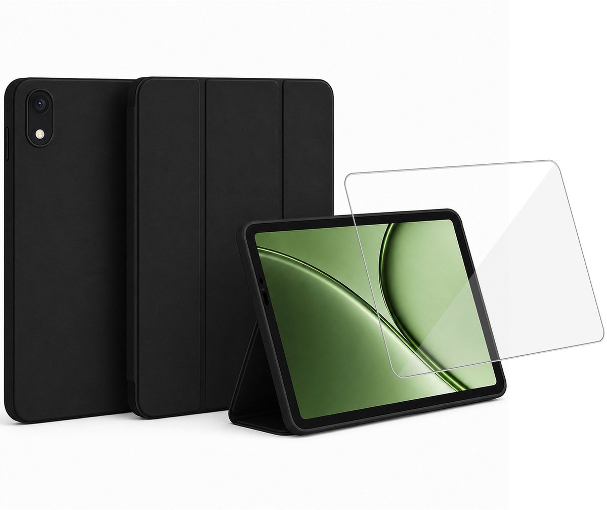 Hoes & Screenprotector geschikt voor OnePlus Pad 4 Hoesje – Gehard Glas - Shock Proof Hoesje – Smart Cover - Zwart