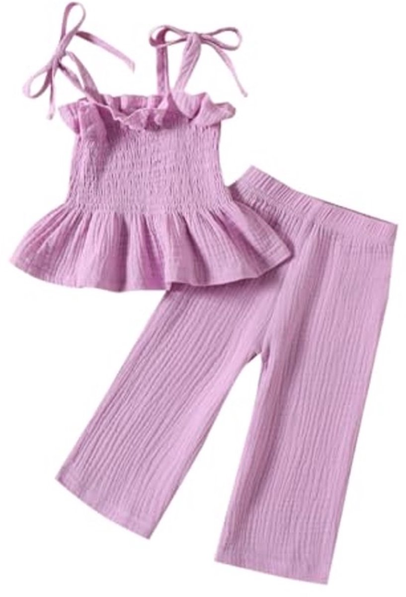 Zomeroutfit voor Baby Meisjes - Mouwloze Cami-top en Lange Broek met Ruches