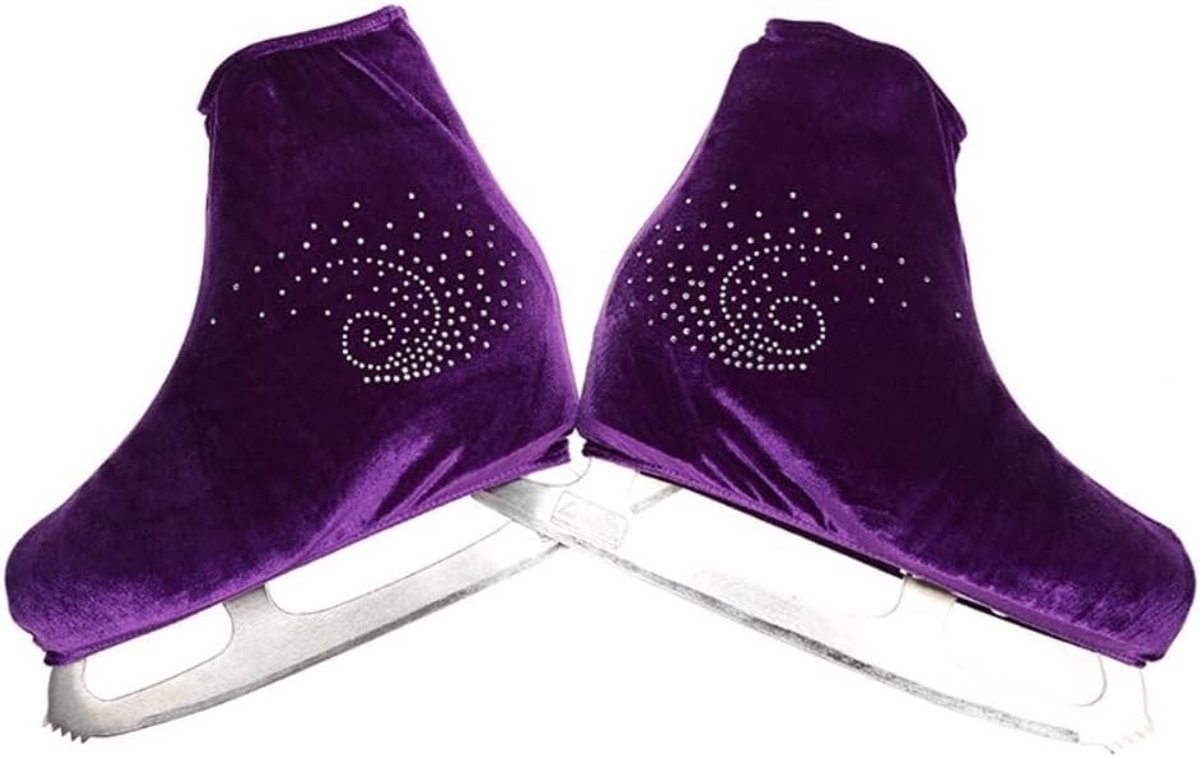 Velours Schaatsbeschermers voor Figurenschaatsen en Inline Skates, Elastisch en Scheurbestendig met Strass, Paars, M (33-36)