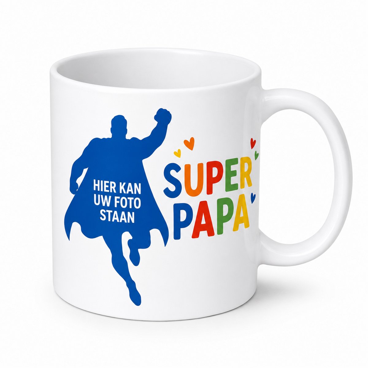 Gepersonaliseerde Fotomok Super Papa – Mok met Eigen Foto – Cadeau voor Vaderdag – Koffiemok voor Papa – Theemok Vader – Superheld Papa Beker – Witte Keramische Mok met Foto en Tekst