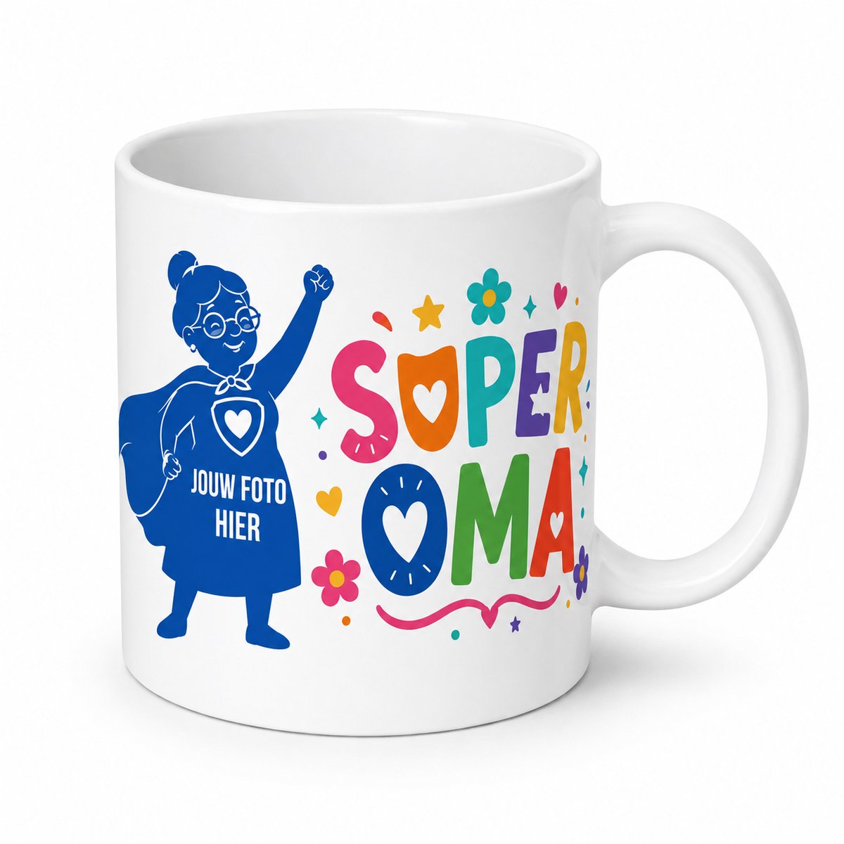 Gepersonaliseerde Fotomok Super Oma – Mok met Eigen Foto – Cadeau voor Oma – Koffiemok Oma – Theemok Grootmoeder – Superheld Oma Beker – Oma Cadeau met Foto en Tekst – Witte Keramische Mok