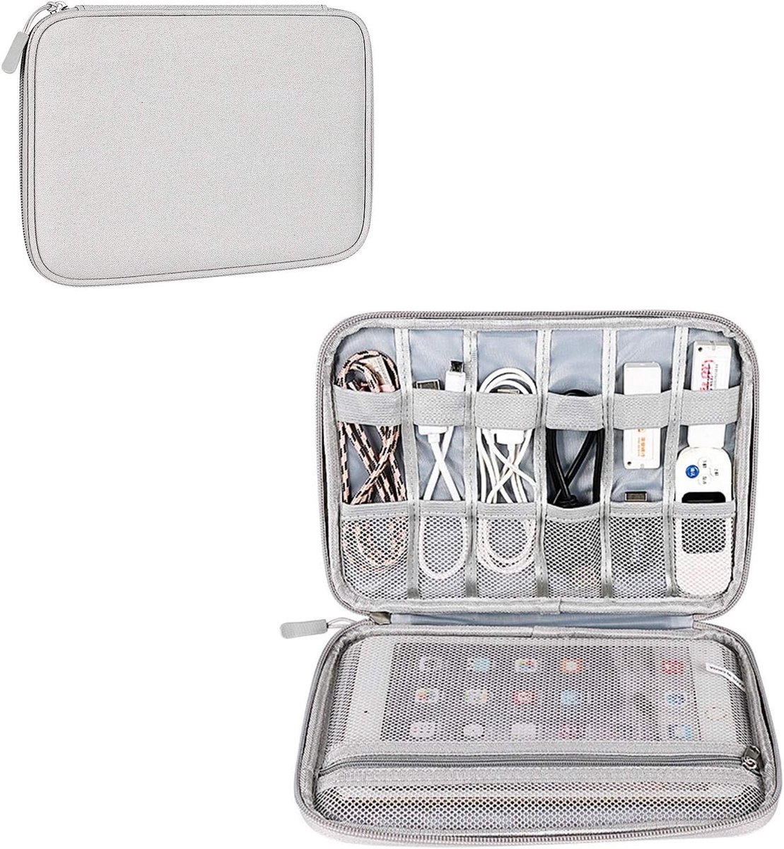 Reisorganizer voor Elektronische Accessoires - Kabel Organizer, USB Stick Tas, Tablet Etui voor iPad en Telefoon - Grijs, Modern en Functioneel