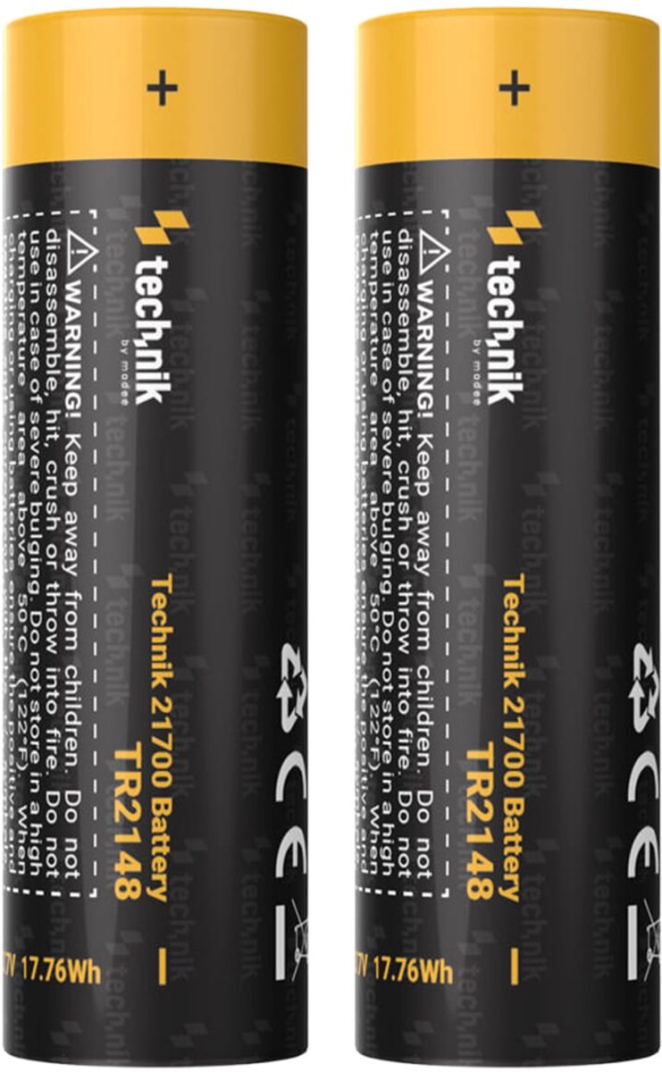 Technik Oplaadbare Batterij Li-Ion 21700 - 4800 mAh - 3.7V - Cilindrische Accu - 2 stuks