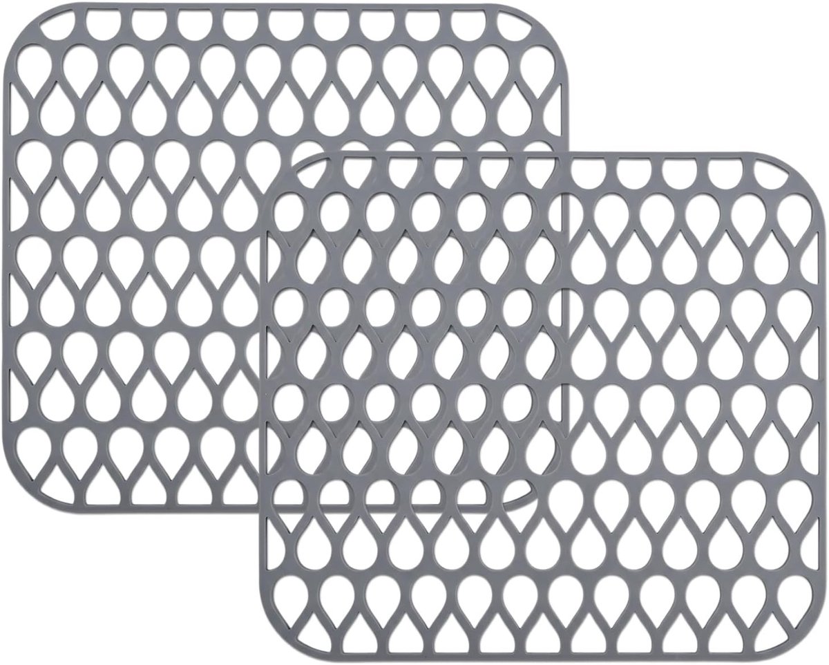 Keukenspoelbak Afdruipmat - 2 Stuks Siliconen Mat, Antislip en Hittebestendig, Snelle Afvoer 35 x 30 cm