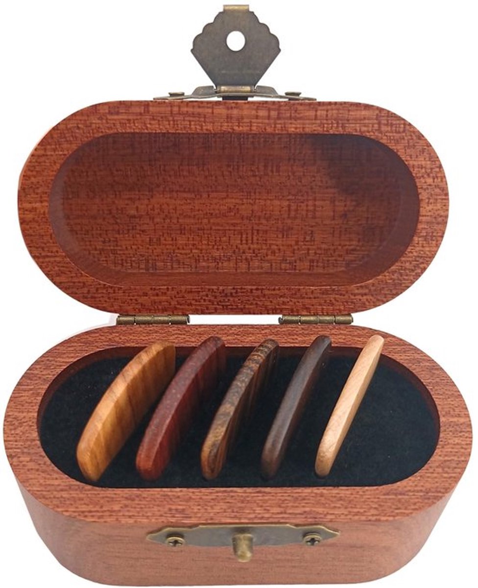 Houten Gitaarplectrums, Handgemaakt met Uniek Ontwerp, Draagbare Opbergdoos voor Accessoires, 1 Doos met 5 Plektrum