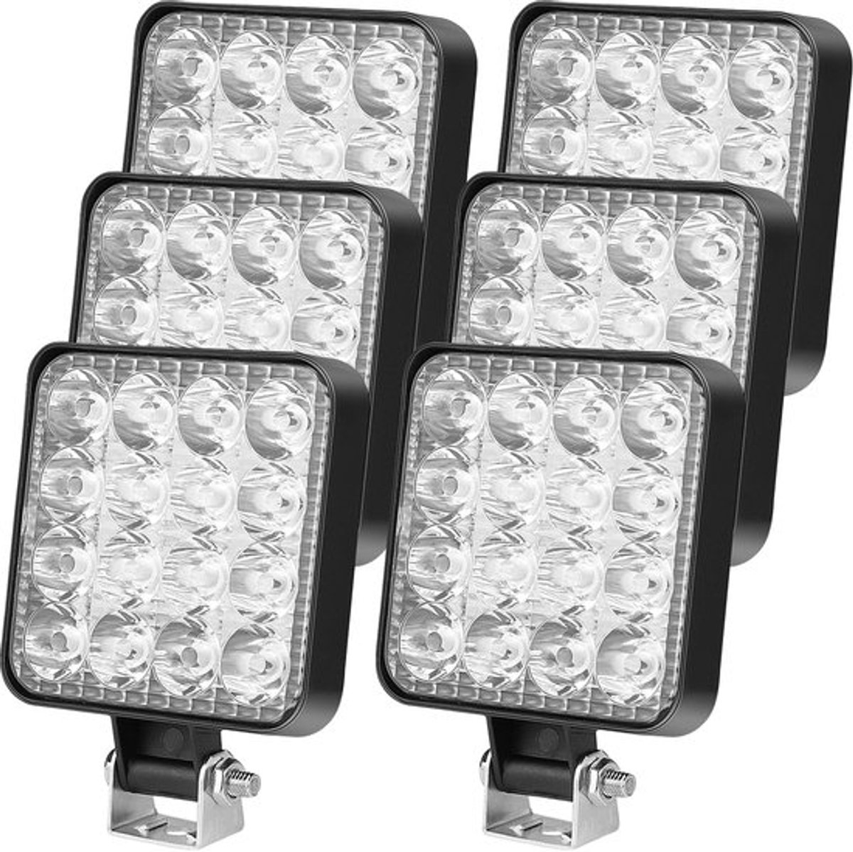 6 stuks LED-werklampen: vierkante 12V 48W LED-koplampen, extra koplampen voor offroad, achteruitrijlicht IP67 waterdicht voor graafmachines, tractoren, tractoren, ATV's, vrachtwagens, offroad, koud wit