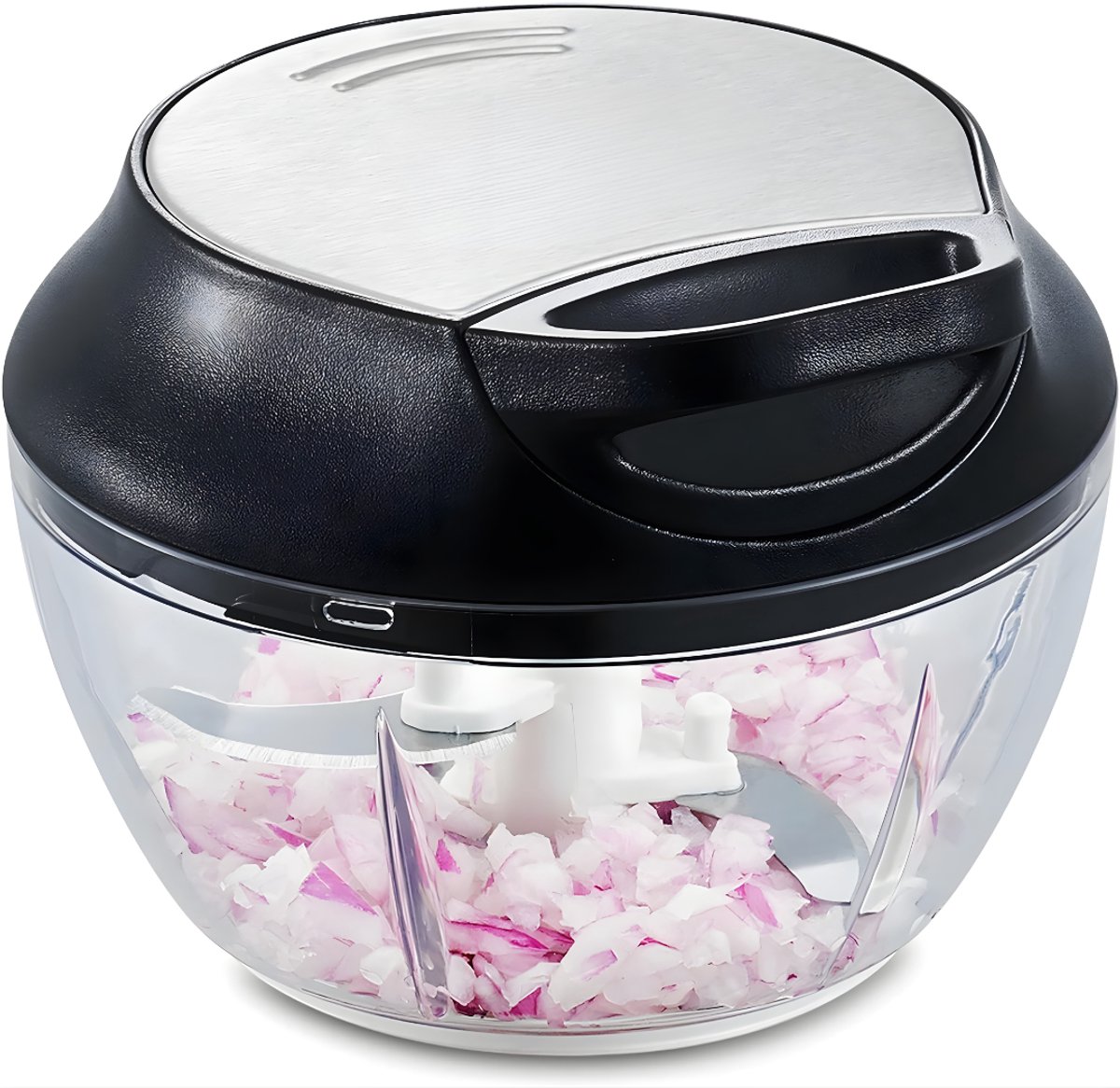 Ploutos® Hakmolen - Handmatige Met 3 Messen - Multi-Chopper - Zwart/Wit - 13cm x 8cm x 10cm