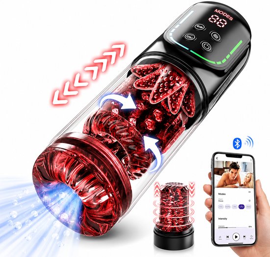Lovemytoy Masturbator voor Mannen – Penispomp & Pocket Pussy – 7 Stoot- Draai- Tril- Zuig- en Likstanden – Waterdicht – LCD Display