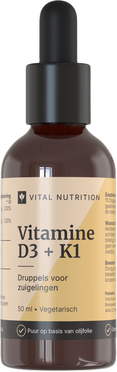 Vitamine D3 & K1 Druppels - Voor baby's en zuigelingen - 150 mcg K1 & 10 mcg D3 - 50 ml - Vital Nutrition
