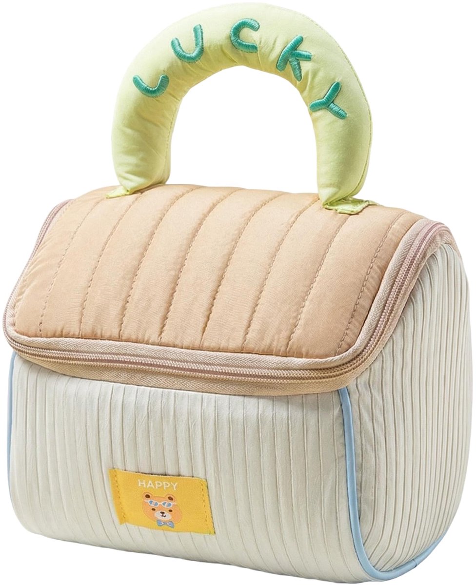 Make-up Tas Dames Huisvorm – Schattige Cosmetische Tas met Handvat – Reis Toilettas Organizer voor Make-up, Kwasten en Verzorgingsproducten – Groen Koffie