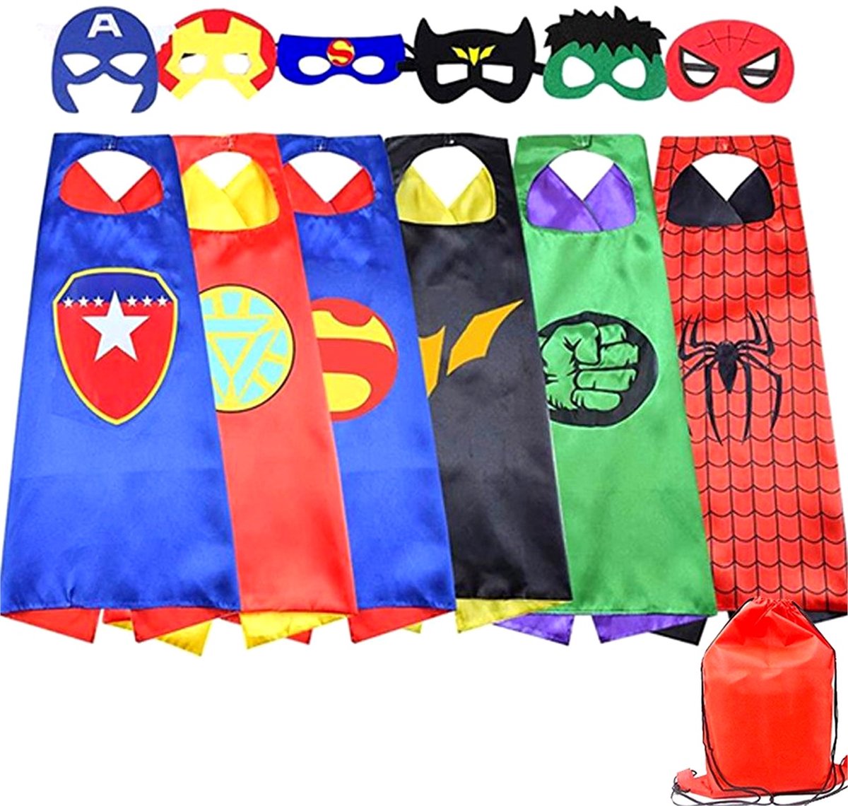 Geweo Kinder Halloween Kostuum-6-delige Superhelden Cape & Masker Set - Cartoon Kostuum Accessoires voor Kinderen - Verkleedspel voor Jongens & Meisjes - Verjaardagsfeest Cadeaus