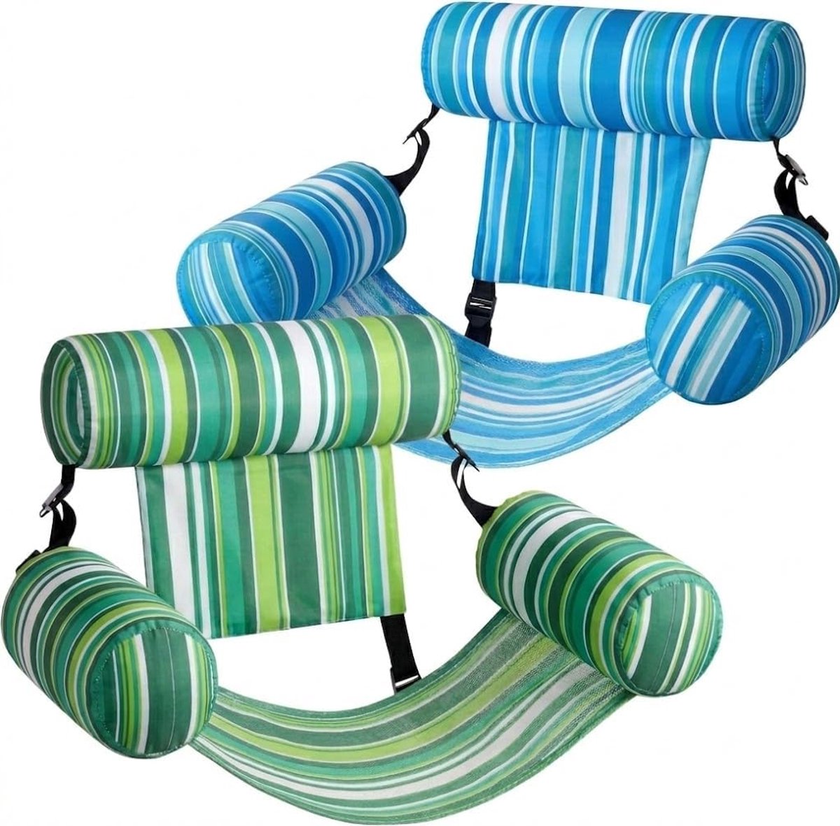 LISM-Twee opblaasbare zwembadmatrassen. Opblaasbare zwembadaccessoires voor volwassenen: een set van twee comfortabele drijvende ligstoelen, stevige drijfmatten geschikt voor volwassenen, perfect voor feestjes en zomergebruik.
