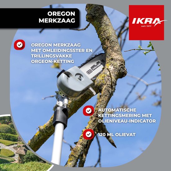 IKRA multitool IBKH 52-1 4-in-1: bosmaaier, grastrimmer, heggenschaar en hoogsnoeier — afbeelding 4