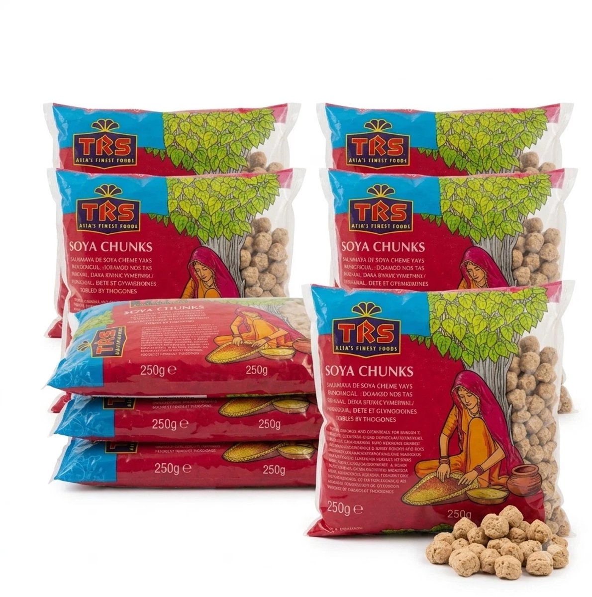 TRS Soya Chunks 6x750g – Sojastukjes – 100% Plantaardige Eiwitbron – Vegan Vleesvervanger – 4,5 kg Voordeelverpakking Met Kajal Sticker
