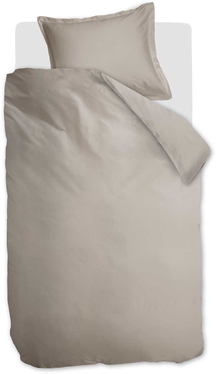 Ambiante satin uni dekbedovertrek - eenpersoons - 140 x 200/220 cm - zand