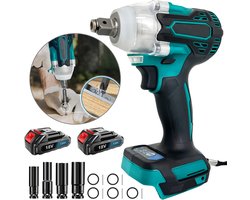 18V Accu‑slagmoersleutel set met 2 accu’s van 3,0Ah, EU‑oplader en 4 dopmoeren, draadloze momentsleutel voor garage‑ en timmerklussen
