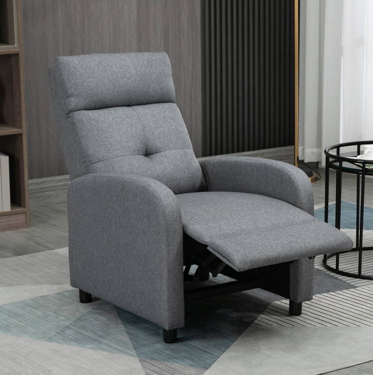 FloraGrace Relaxfauteuil 67 x 87 x 98 cm - Handmatig Verstelbaar Tot 155 Graden Met Uitschuifbare Voetensteun - Woonkamer - Stof - Grijs