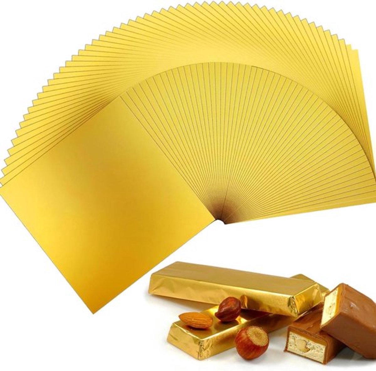 200 stuks aluminiumfolie 10 x 10 cm - goudkleurig - Voor chocoladeverpakkingen en cakes
