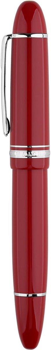 Piston Vulpen met Fijn Schrijfpunt en Inktvenster, Rood Hars met Zilver Afwerking, Perfect als Cadeau met Doos
