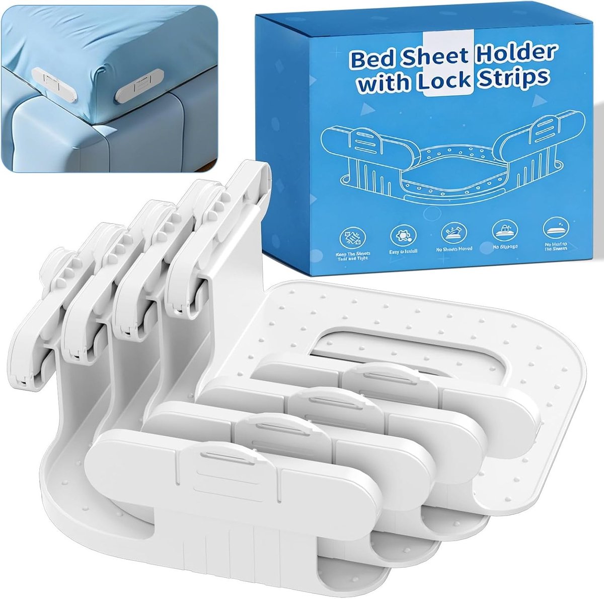 Hoeslakenhouders - Lakenspanners - Bed Opmaken - Elastische Banden - 4 Stuks - Wit