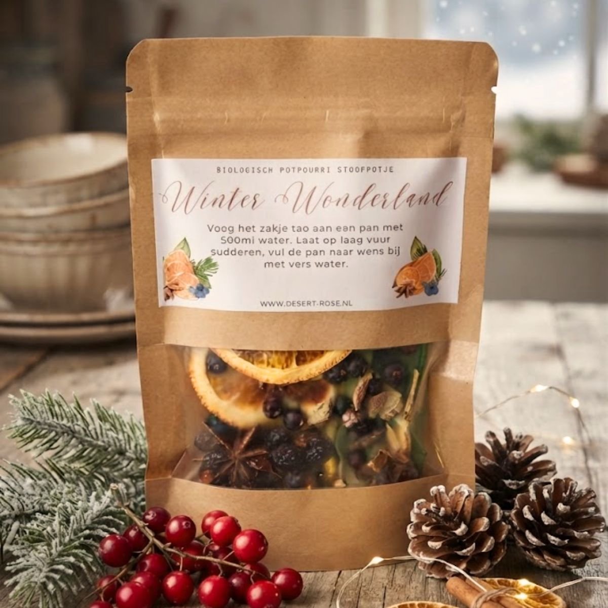 Potpourri Stoofpotje Winter Wonderland 100% natuurlijk 50gr - Natuurlijk huisparfum bos geur zonder toevoegingen - Natuurlijke strooidecoratie - Winter decoratie mix