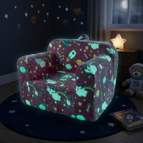 HAUSS SPOLE Fauteuil - Kinderfauteuil Met Armleuning En Draaggreep - Afneembare Hoes En Lichtgevend Regenboogpatroon - Kinderkamer - Stof Rose van HAUSS SPOLE — afbeelding 4