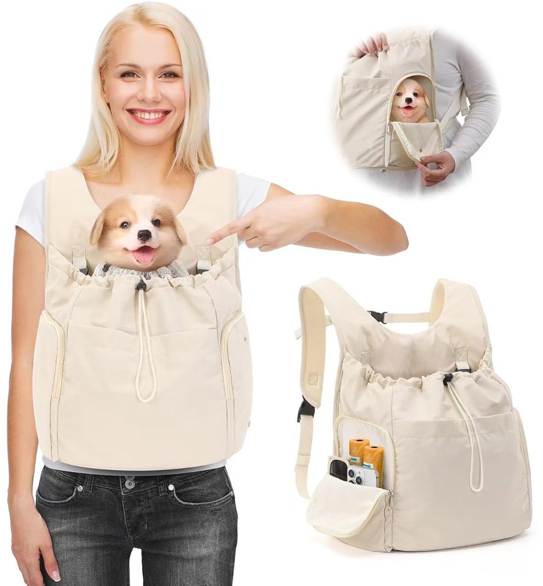 Comfortabele Huisdier Rugzak - Reisdrager voor Kleine Honden & Katten - Met Opbergvakken -Huisdierdrager Rugzak - Voor Kleine Honden en Katten - Ademend en Comfortabel