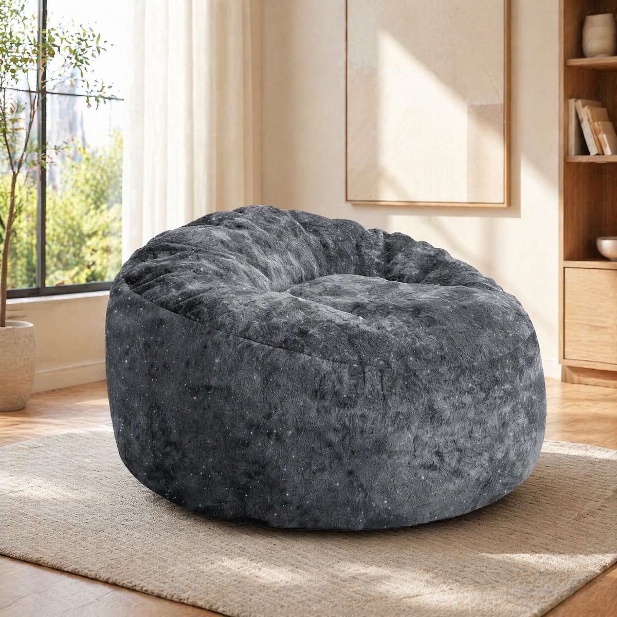 DESMIU Zitzak 100 x 98 x 61 cm - Hoge Rugleuning Met Volledige Lichaamsondersteuning - Voor Woonkamer En Slaapkamer - Flanel Grijs