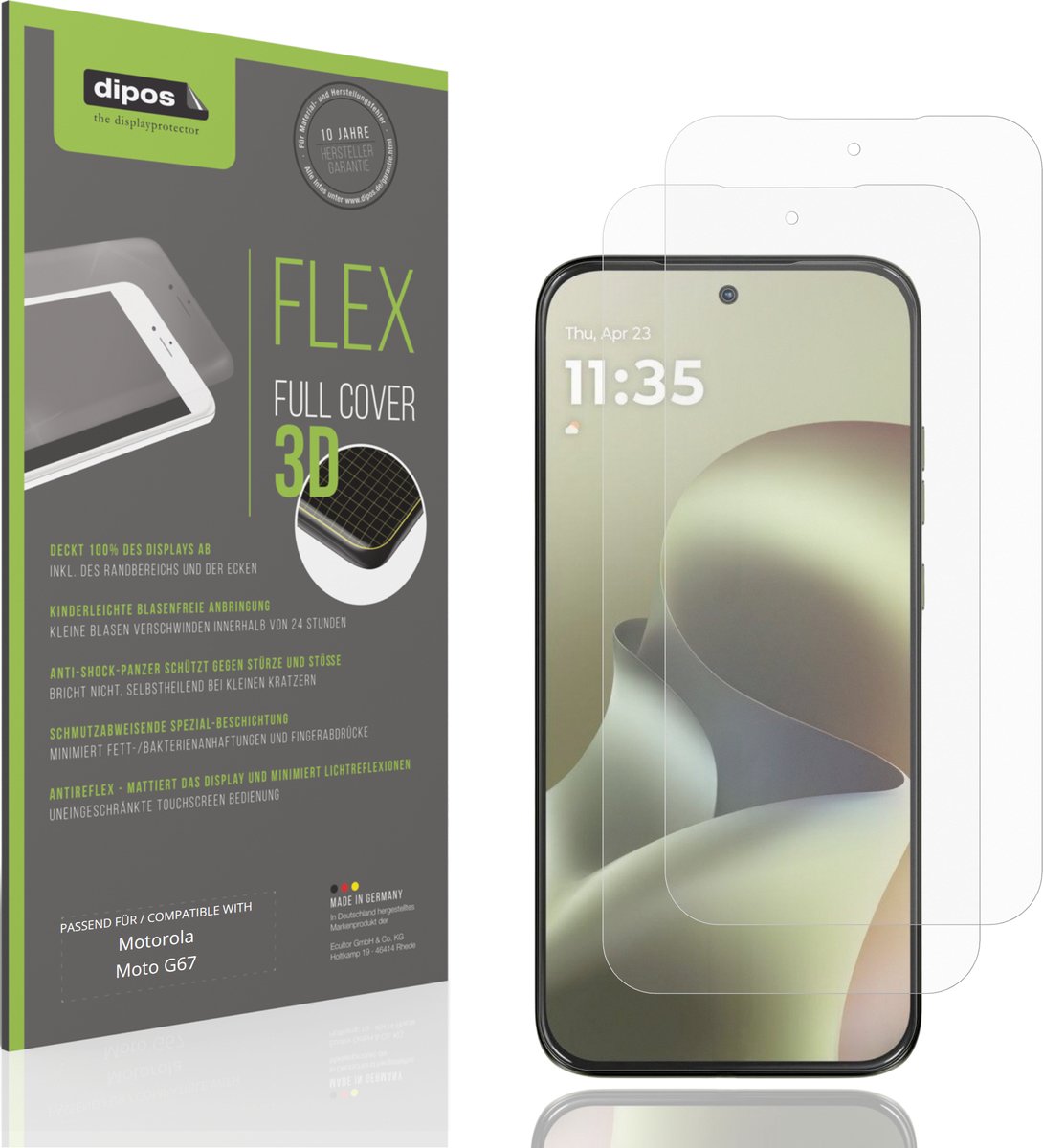dipos FLEX – 2x Matte Screenprotector geschikt voor Motorola Moto G67 | Volledige Schermbescherming | Case-Friendly
