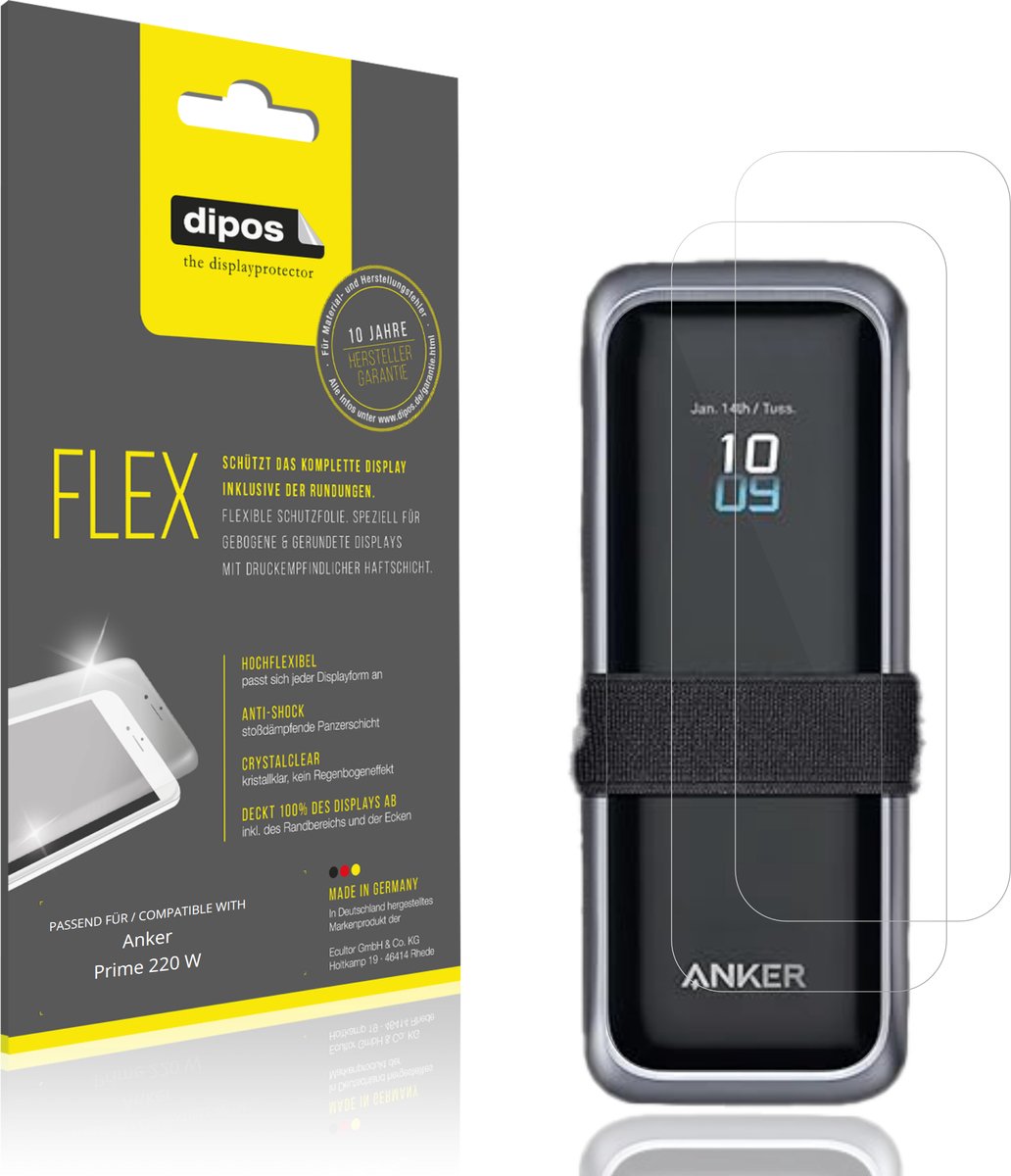dipos – 2x Beschermfolie geschikt voor Anker Prime 220 W | 3D Full Cover Screenprotector | 100% Passend