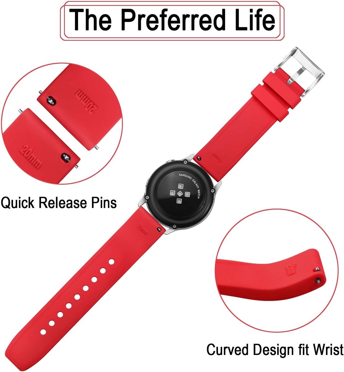 Zachte Rubber Band voor Smartwatch - Waterdichte Quick Release Strap - Vervangband voor Mannen en Vrouwen - 18mm, 20mm, 22mm