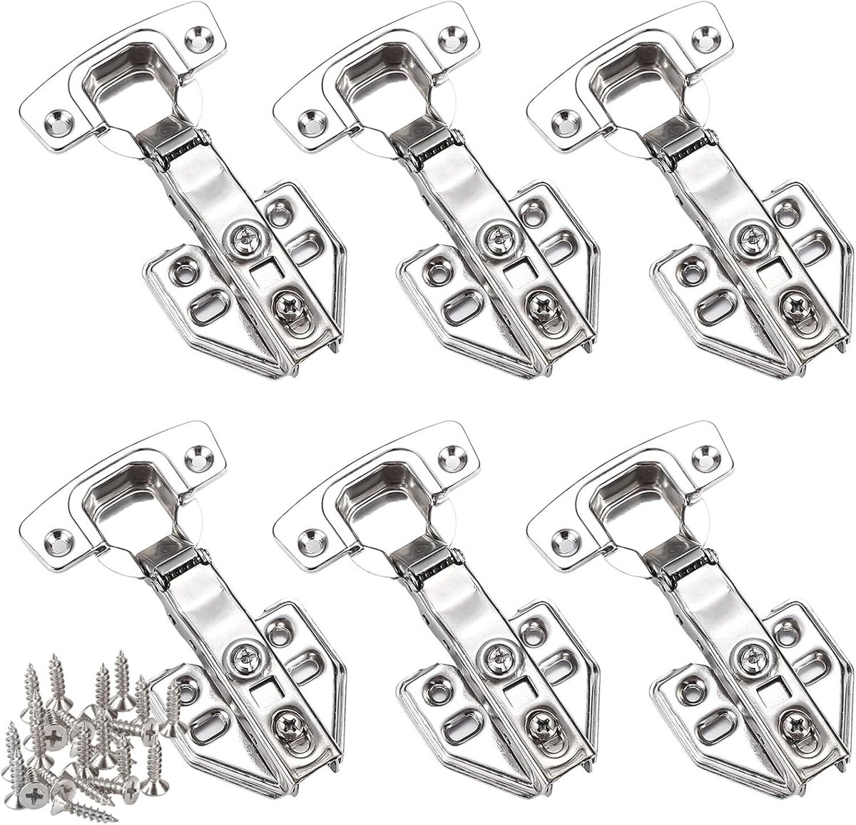 Set van 6 scharnieren voor kastdeuren met soft-close functie, 35 mm hoekstop, 110°, hoogteafstand 1.2 mm, ideaal voor keukenkasten en meubels