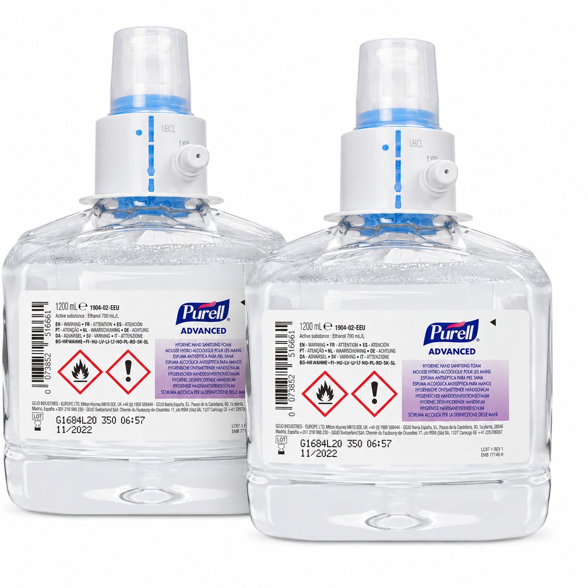 PURELL Advanced Handdesinfectie Foam Navulling 1200 ml – Alcoholische Handdesinfectie – Voor PURELL LTX-12 Dispenser – 70% Ethanol - 2 stuks