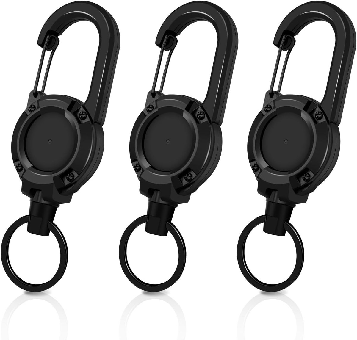 3 Stuks Uitschuifbare Sleutelhanger - Zwaar Uitvoering - Met Stalen Kabel en Karabijnhaak - 4x12.5 cm - Voor ID-Kaart en Sleutels
