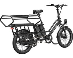 FAFREES 20 inch elektrische fiets met kinderzitjes – E-fiets – E-Bakfiets24Ah accu – maximaal 200kg draagvermogen – max 25km/u – tot 140km – voor gezinsuitjes en dagelijkse boodschappen –Zwart