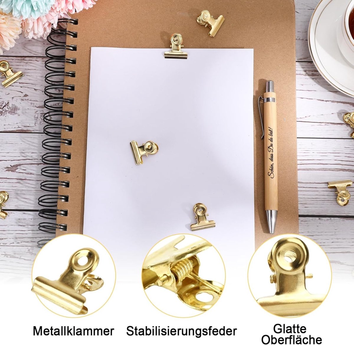 60 Stuks Kleine Bulldog Paperclips voor Foto's, Tekeningen, Ambachten en Kantoor - Metaal, Goud, 22mm