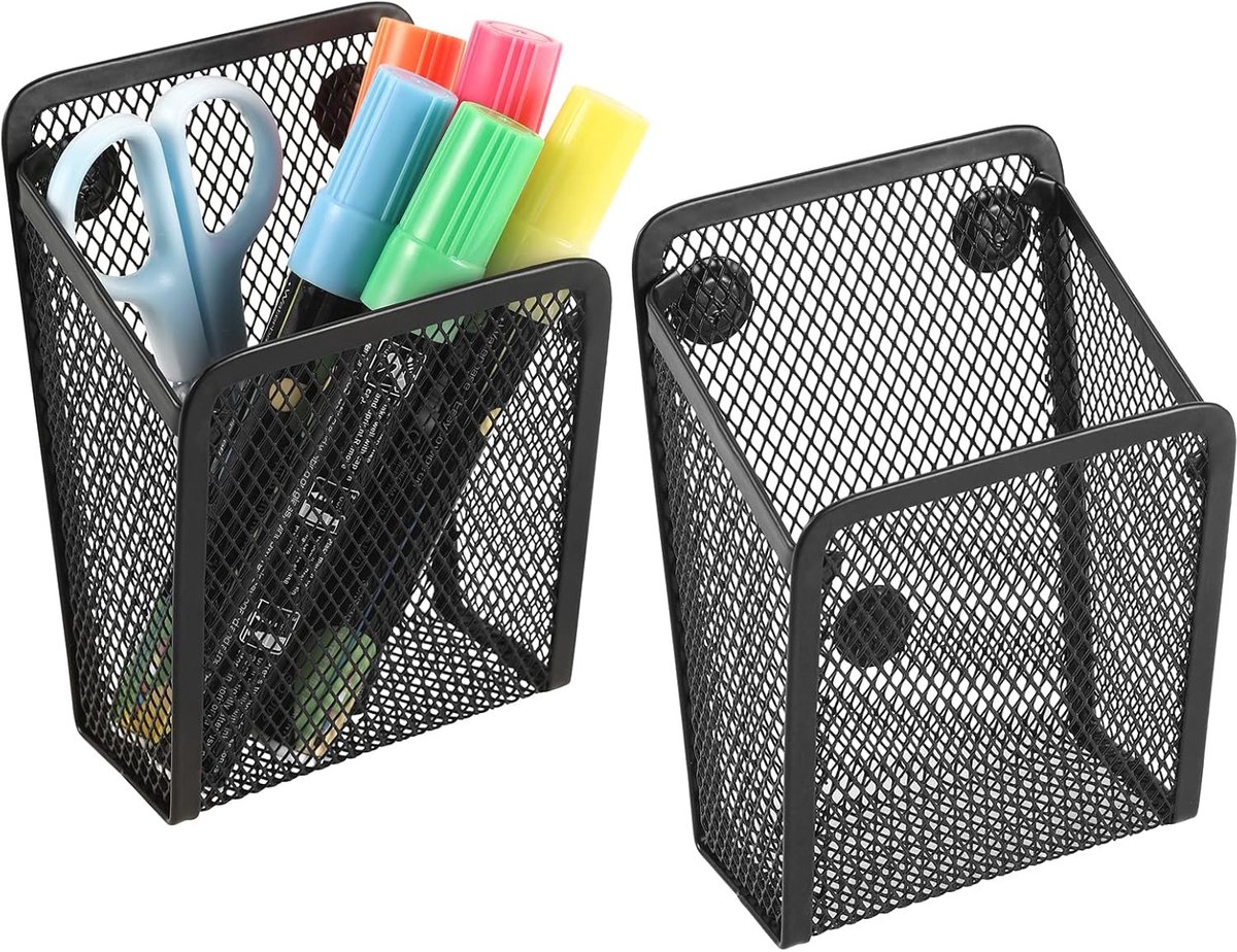 Magnetische Pennenhouder van Roestvrij Staal - Met Gaatjes - Multifunctionele Opbergmand voor Whiteboard, Keuken, Kantoor en Meer - 2 stuks