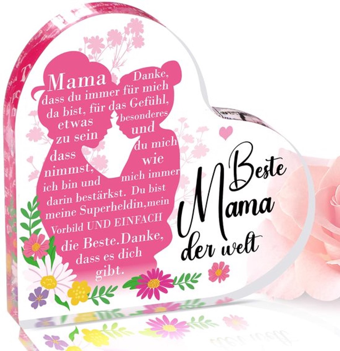 Moederdagcadeaus voor mama van dochter, mama cadeau beste mama ter wereld hartvormig acryl woondecoratie moeder dochter, speciale geschenken mama, mama Kerstmis verjaardagscadeau